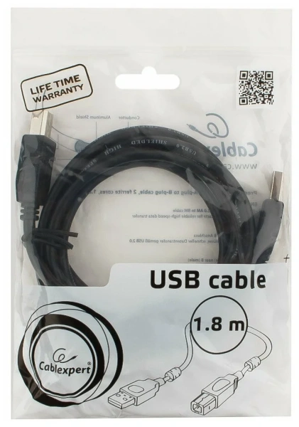 Кабель USB Type-A - Type-B Cablexpert CCF2-USB2-AMBM-6 (USB 2.0, 1.8м, черный)